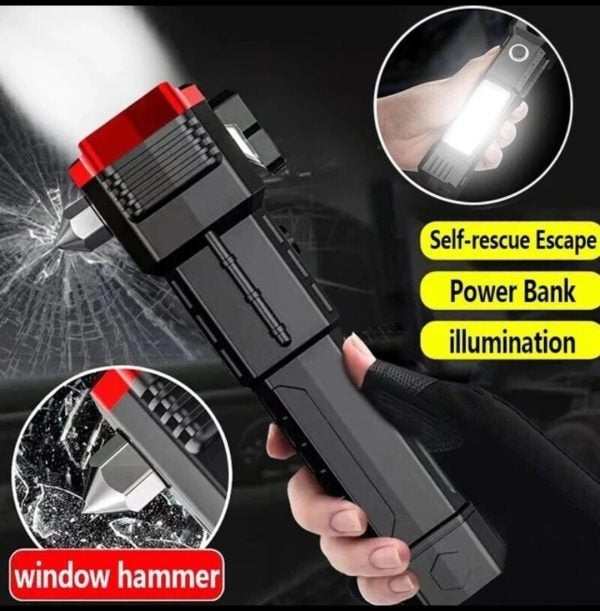 Rechargeable Flashlight with Tactical Hammer & Power Bank