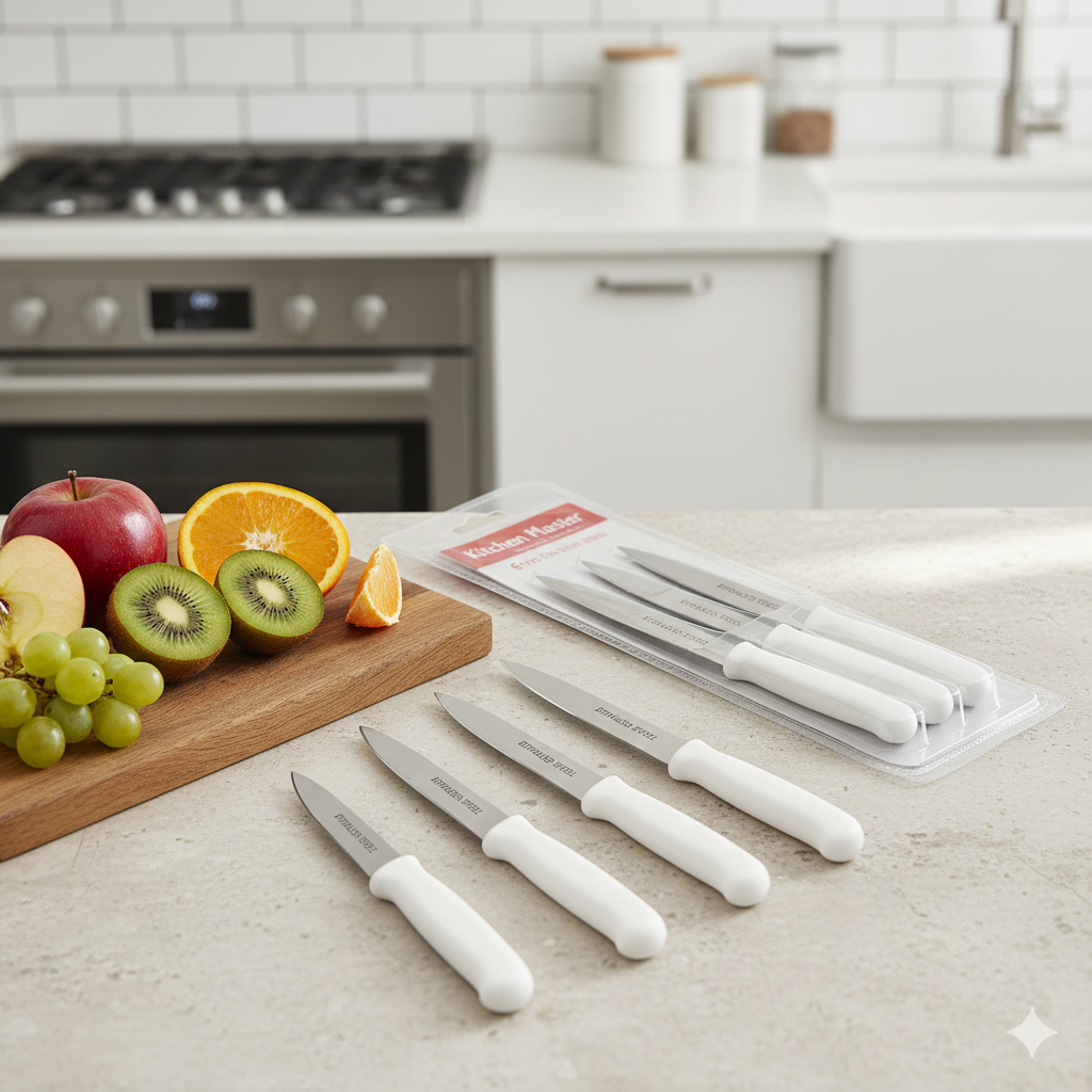 6 Piece Knife Set | Professional Stainless Steel Kitchen Knives | Sharp Durable Blades for Meat, Vegetables, Fruits & Daily Cooking | Comfortable Grip – Chef Knife, Bread Knife, Utility Knife