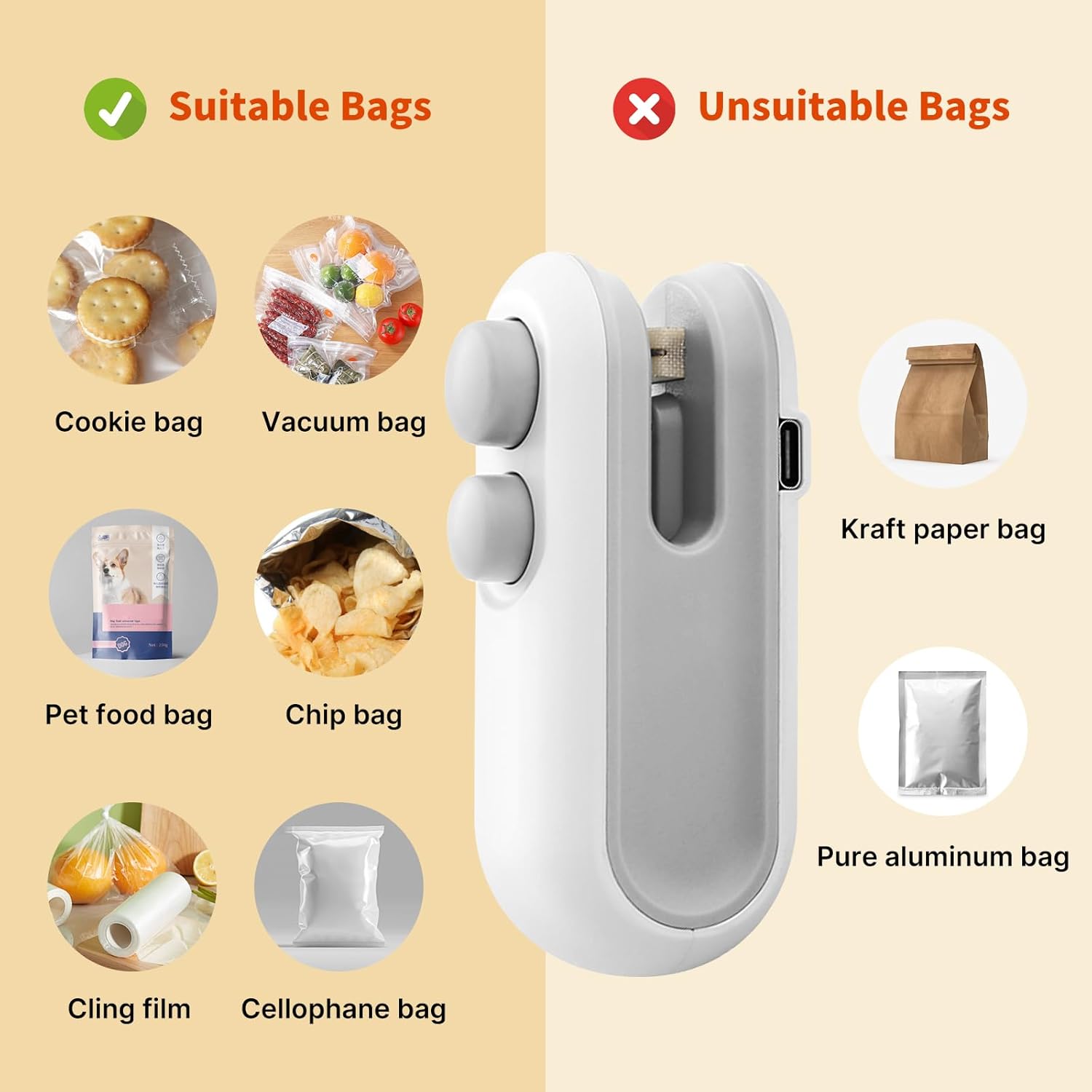 Heat Sealing Machine 2 in 1 Cutting and Sealer USB Rechargeable Food Sealer