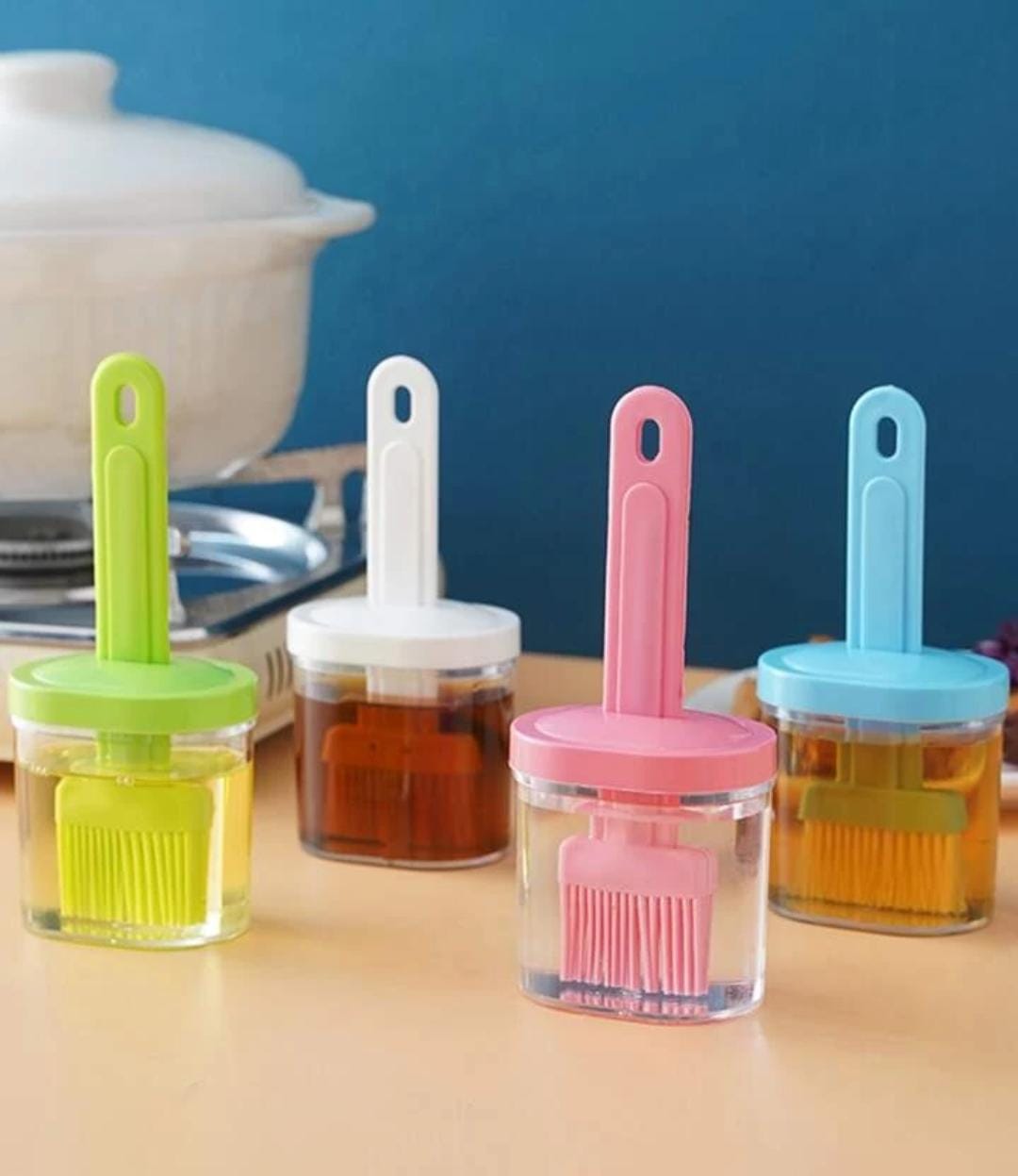 Plastic Oil Bottle Seasoning Dispenser with Silicone Rubber Bristle Brush