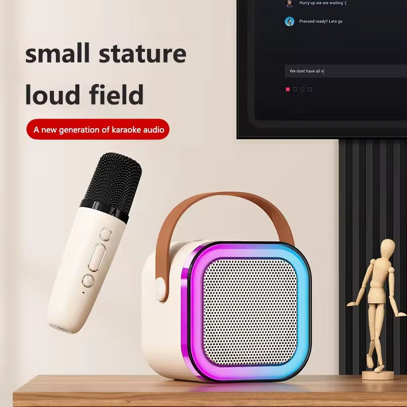 K12 Portable Bluetooth Speaker with Wireless Mic | RGB LED Lights | High Bass Rechargeable Karaoke Speaker for Kids, Home & Outdoor Parties