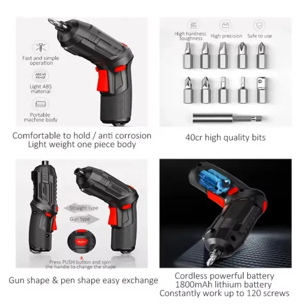 Portable Electric Screwdriver 47 in 1 Rotated 90 Degrees Rechargeable