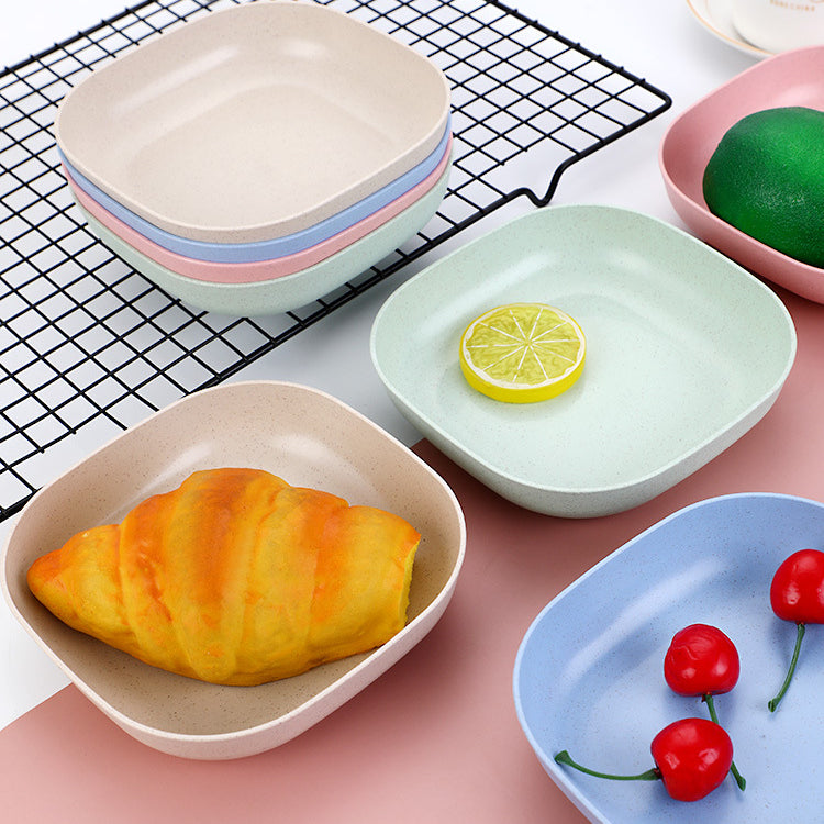Plate Set Pack of 10 – Plastic Split Bone Dish Plates with Holder | Durable Serving Plates (Random Colors)