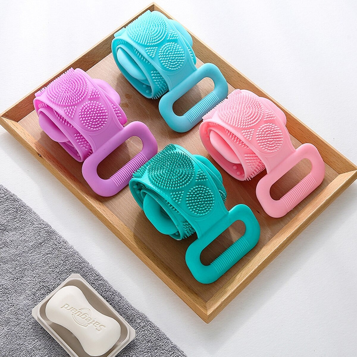 Single Side Silicone Bath Towel Scrubber – Soft Body Cleaning Brush - 27 inch